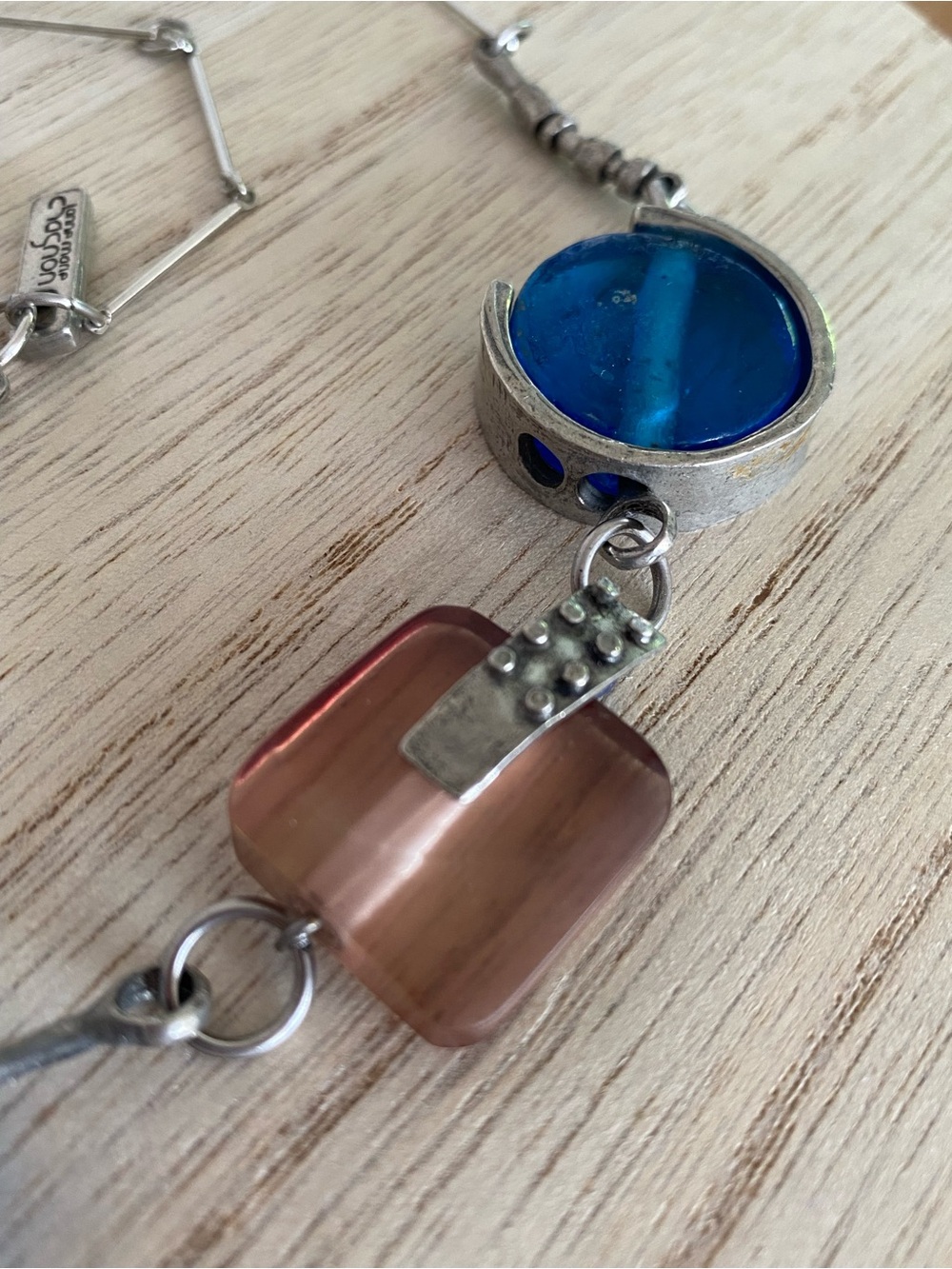 Anne-Marie Chagnon Artisan Glass & Pewter Statement Necklace - Blue/Mauve - Picture 7 of 16